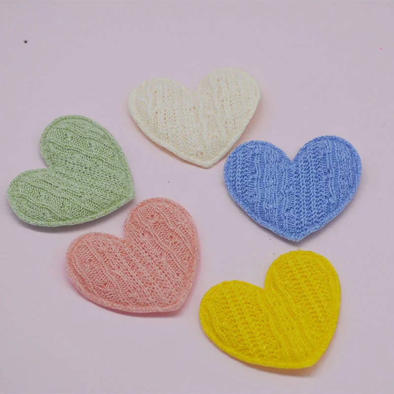 40Pcs/LOT 4.8*4.2CM Crochet Heart Padded Appliques For DIY Handmade Children Hair Clip Accessories Patches