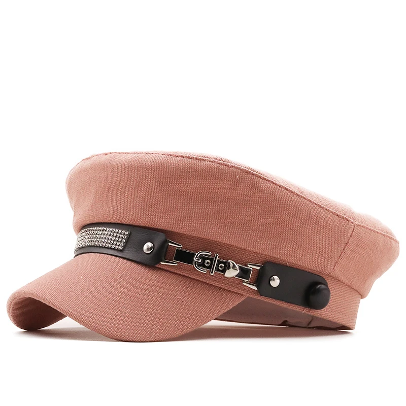 Spring summer Chain Black cotton Military Berets for Women Female Flat Army Cap Salior Hat Girl Travel Berets Ladies Painter Cap