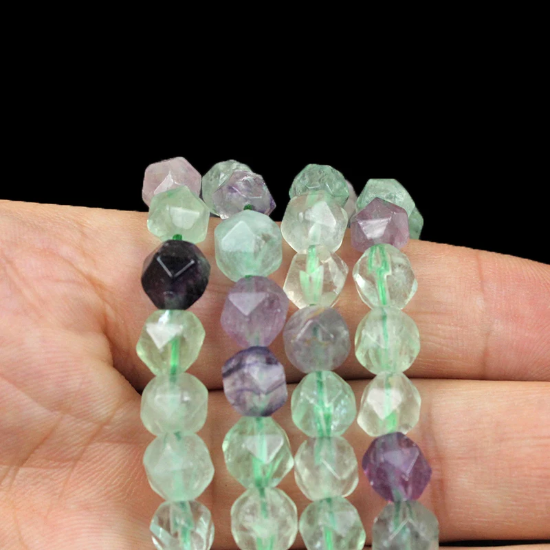 Wholesale Natural  Stone  Faceted Green Purple Fluorite Round Loose Beads Strand 6/8/10mm For Jewelry Making DIY Bracelet 15\