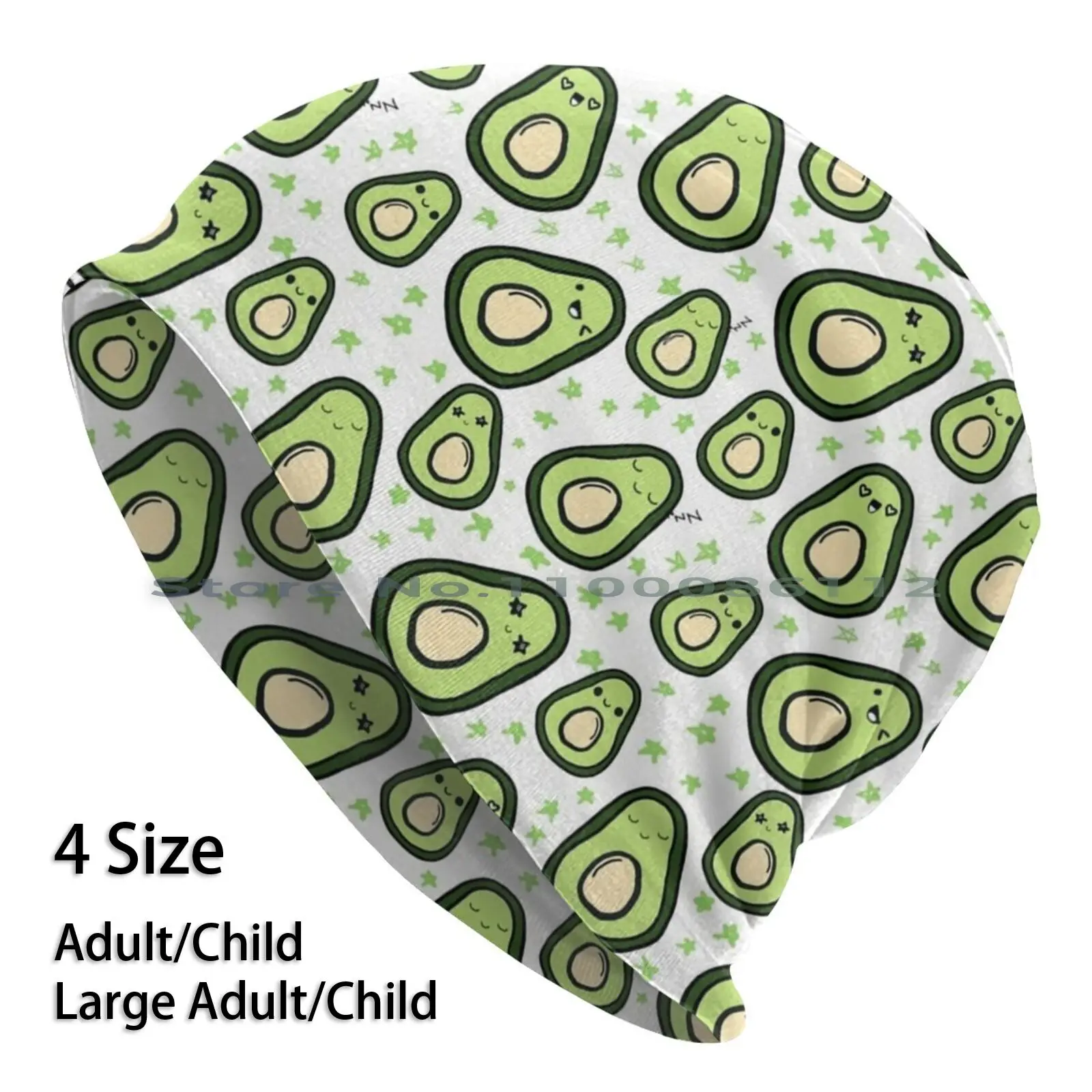 Kawaii Avocado Beanies Knit Hat Avocado Superfood Kawaii Cute Eyes Pattern Green Healthy Fats Pop Art Stars Funny Cheeky