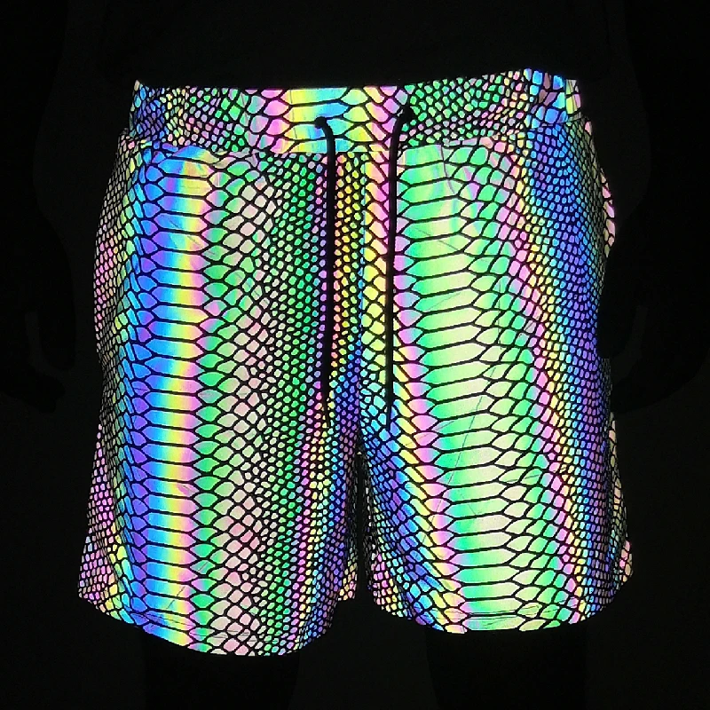 Summer Shorts Men 2025 Jogger Reflective Safety Trouser Snakeskin Print Drawstring Elastic Waist Cycling Gym Shorts With Pockets - Image 3