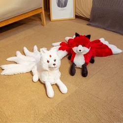 Cute White&Red Nine Tails Fox Plush Toys Stuffed Animal Real Life Nine-Tailed Fox Kyuubi Kitsune Soft Dolls Gift