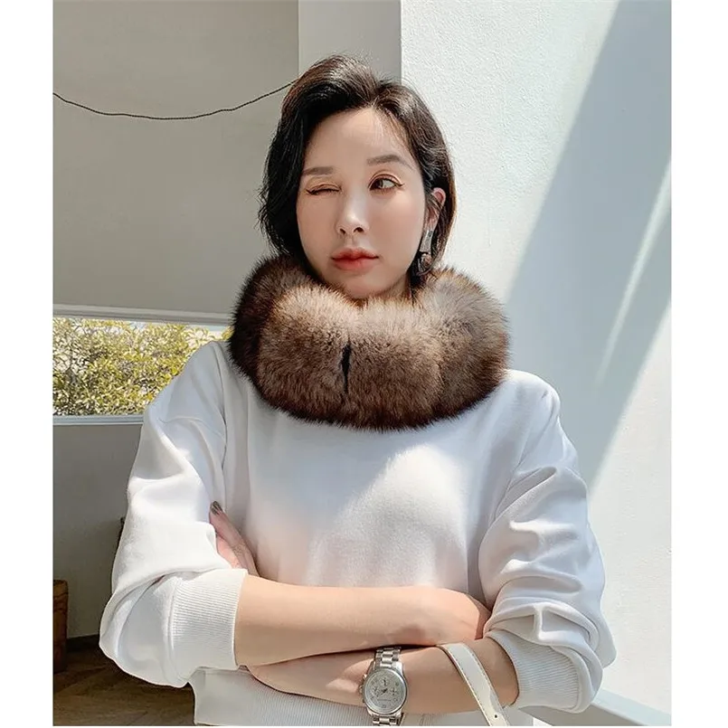 Luxury Real Fox fur Scarf Lady Sable Color Women Winter Warm Fur Collar With Magnet fasten Wraps Rings