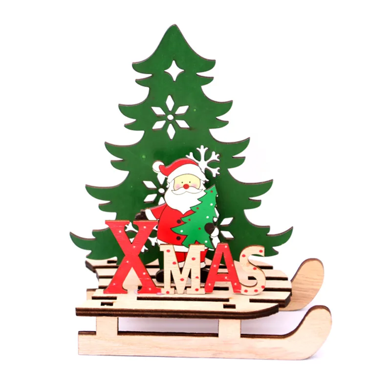 Creative DIY Christmas Puzzle Toy Christmas Sled Wooden Snowman Santa Claus Elk Toys for Children Festival Decoration