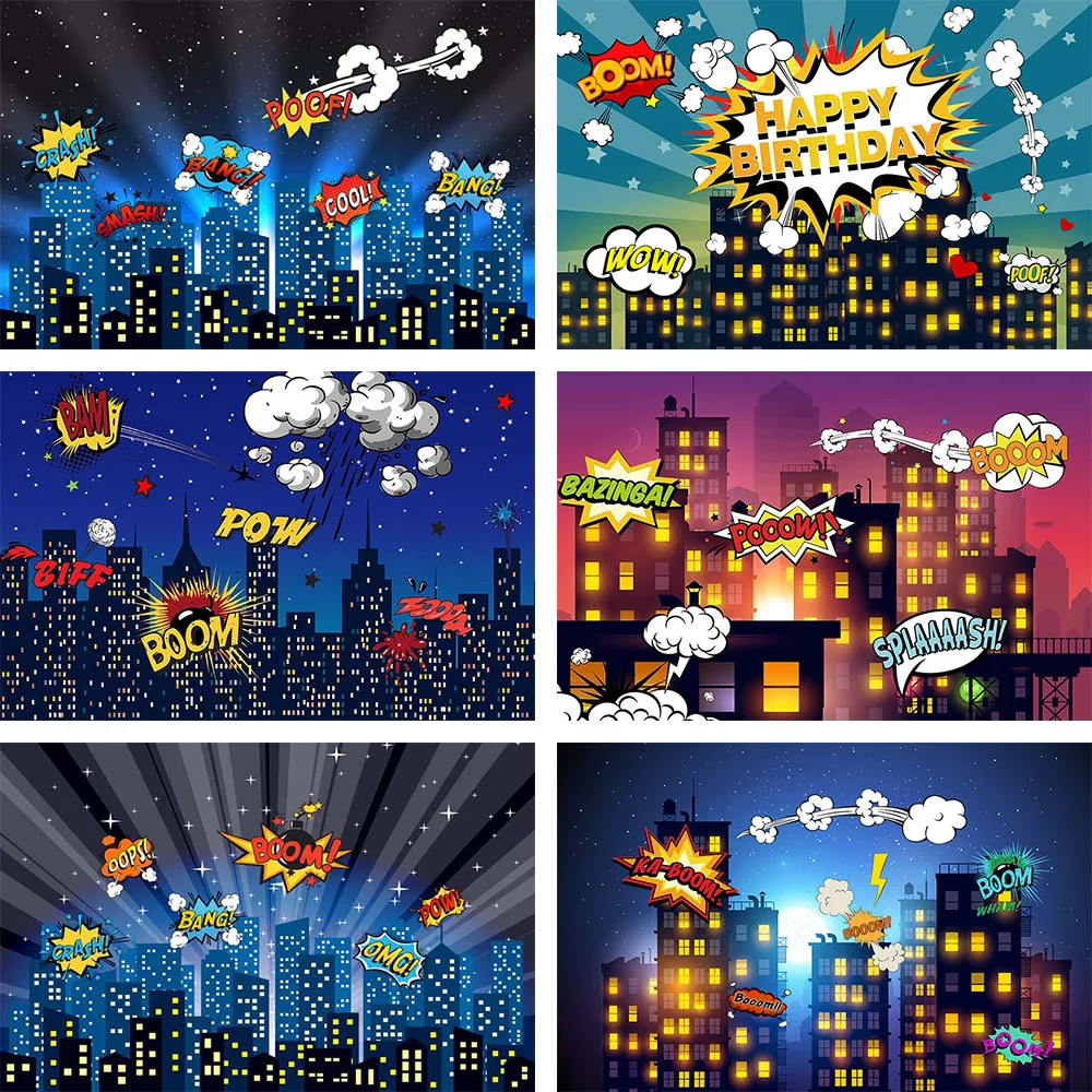 Mehofond Superhero Cityscape Photography Background Super Hero Buildings Scenes Baby Shower Brithday Party Backdrop Photo Studio