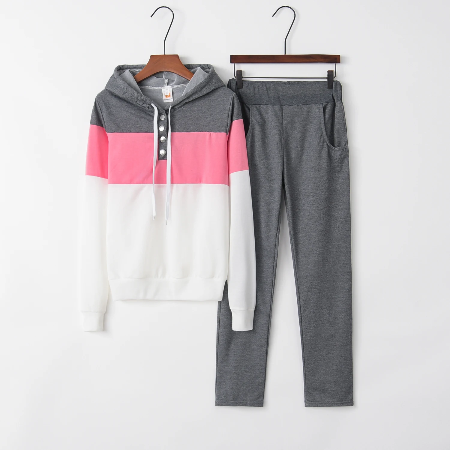 Fashion Trend Color Matching Long Sleeve Hoodie Two-piece Casual Sports Suit