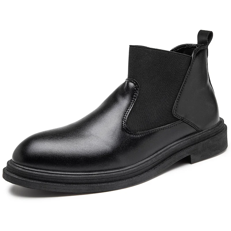 

New Men's PU Leather Chukka Ankle Boots Nice Slip on Chelsea Boots Autumn Pop Classic Cowboy Men Black Boots Flat Shoes