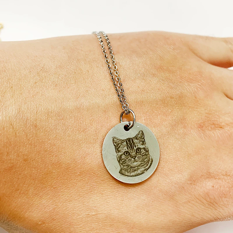 Personalized Photo Name Pet Custom Necklace High Quality Laser Engraving Silver Rose Gold Color Neck Collar Anniversary Jewelry
