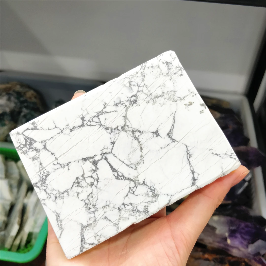 White Howlite Quartz Natural Stones Making Flat Plates Mineral Specimen Slab Crafts Home Decoration Accessories Coaster Ornament