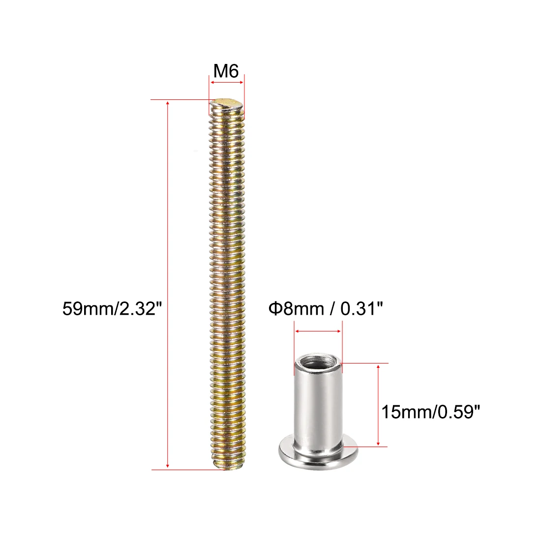 uxcell 4 Sets M6 Hex Socket Screw Post Binding Binder Leather Fastener Carbon Steel Nickel Plated