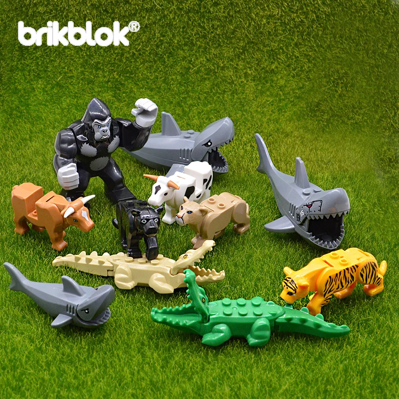 Animal Model Building Block  Crocodile Cow Shark GORILLA LEOPARD TIGER Brick Construction