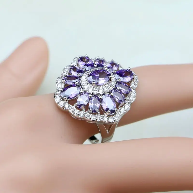 Ethnic Silver 925 Jewelry Purple Zirconia White Crystal Jewelry Sets For Women Wedding Earring/Pendant/Necklace/Ring