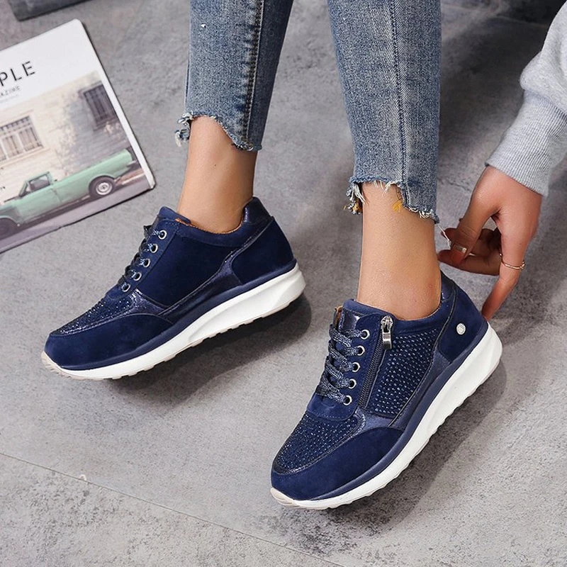 Women Shoes Fashion Crystal Sneakers Women Zipper Platform Trainers Casual Ladies Shoes Tenis Feminino Zapatos De Mujer WSH3811