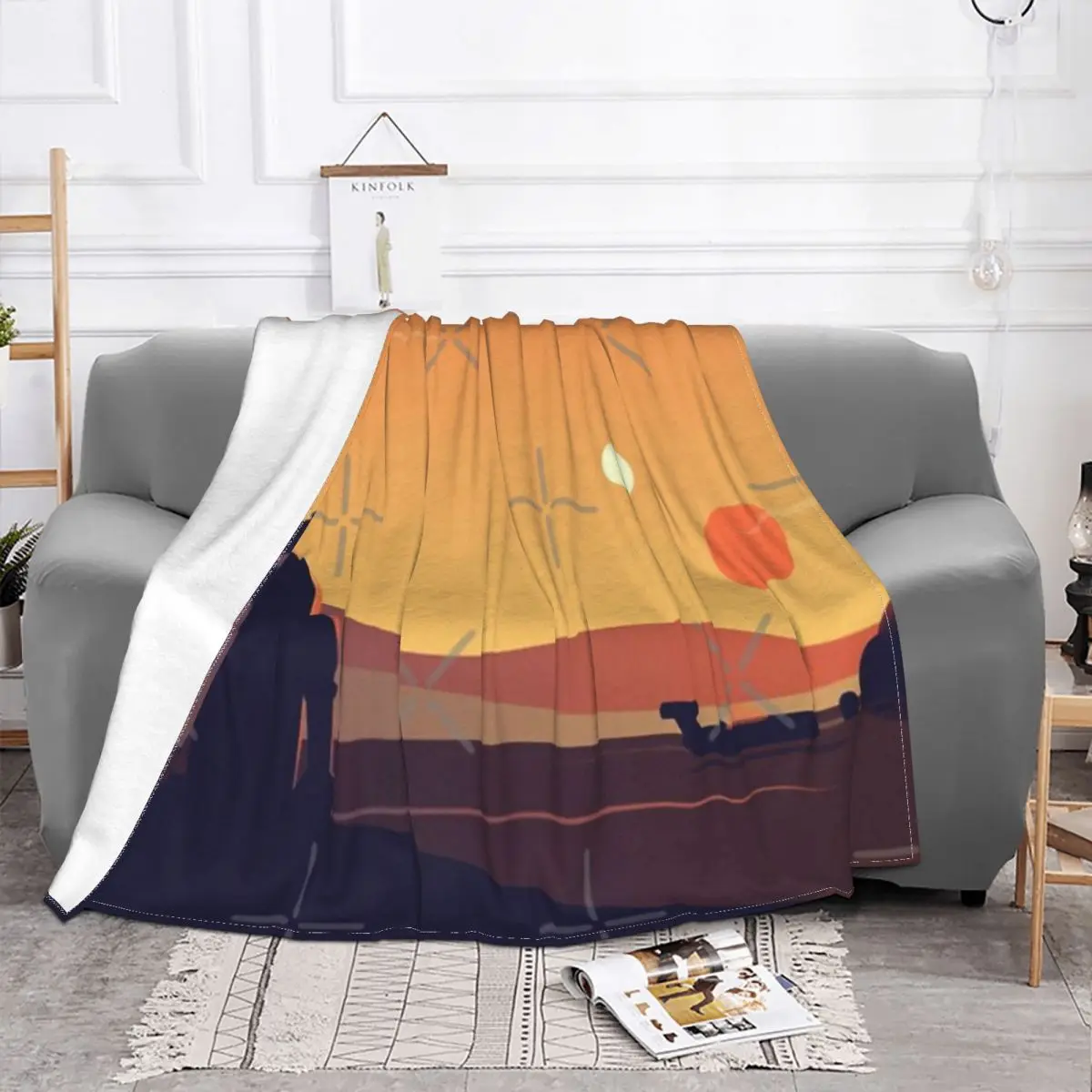 Tatooine-Manta de puesta de sol, colcha a cuadros para cama, sofá a cuadros, manta doble, colcha de Picnic