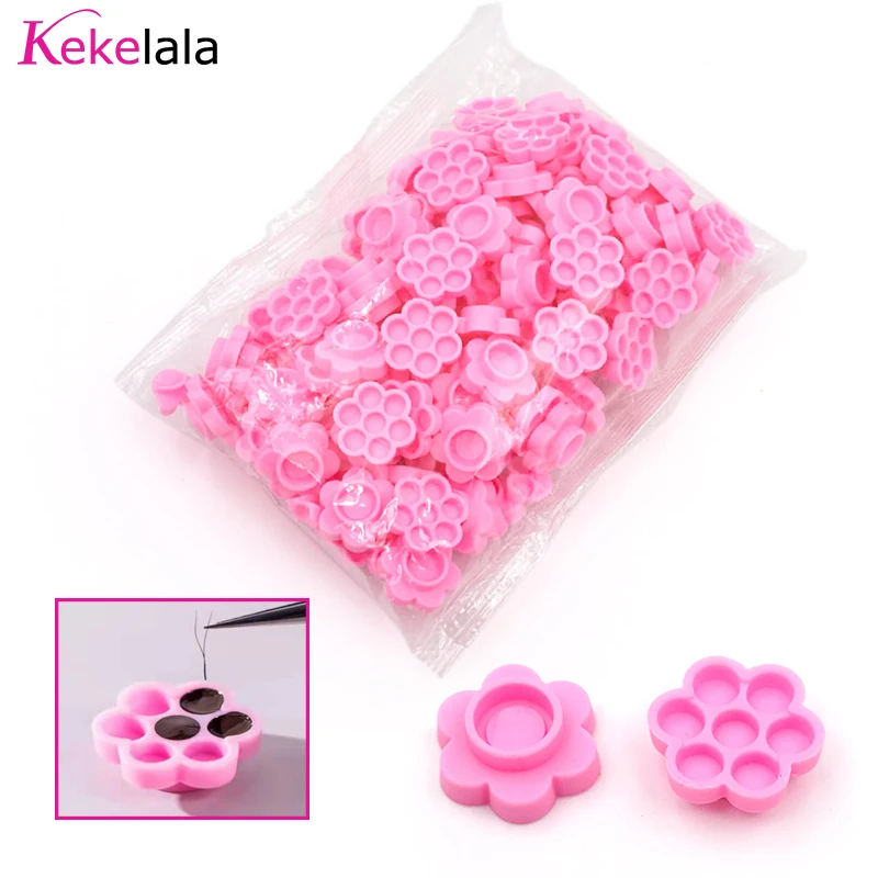 100pcs Eyelash Extension Pink Flower Glue Delay Cup Tattoo Adhesive Pigment Holders Grafting Eye lashes Holding Trays Tools