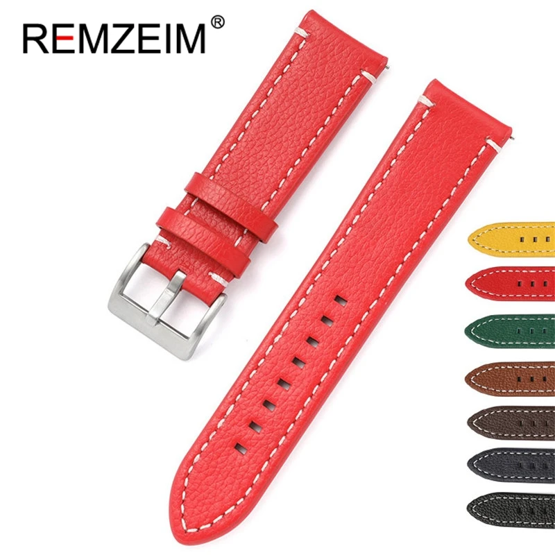 Double-sided Leather 18mm 20mm 22mm 24mm Watchband Quick Release Watch Band Strap Men Women Yellow Red Black Watch Accessories