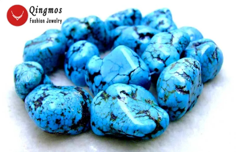 Qingmos Natural 20-30mm Baroque Blue Turquoise Beads for Jewelry Making DIY Necklace Bracelet Earring Loose Strands15