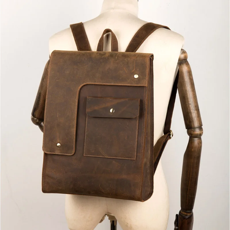 Vintage men backpack Crazy horse genuine leather fit 15\