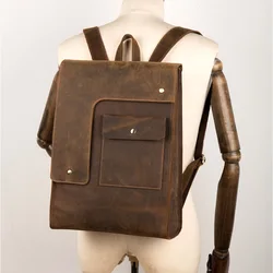 Vintage men backpack Crazy horse genuine leather fit 15