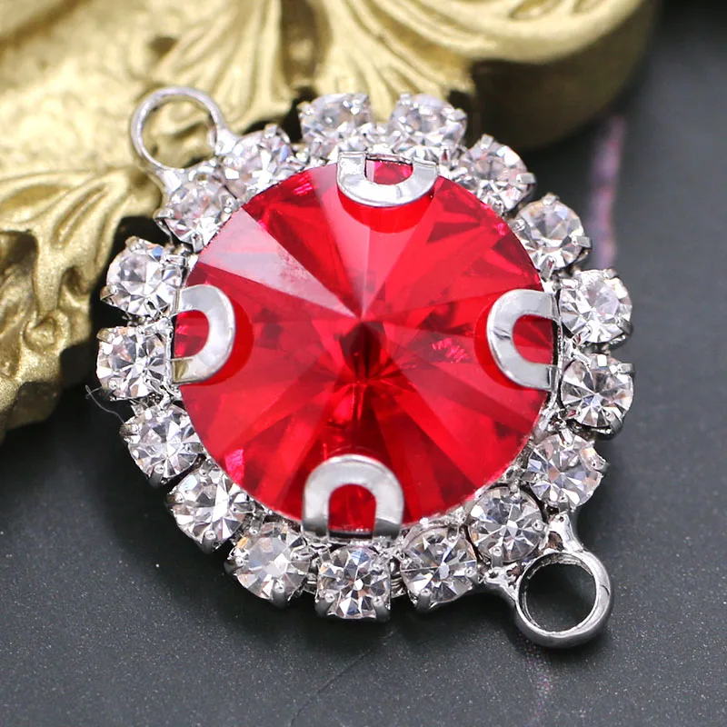 Dekorasi Pernikahan Bentuk Bulat Kristal Kaca Batu Lingkaran Ganda Cangkir Rantai Rim Rivoli Rhinestones Diy Kalung/Pakaian