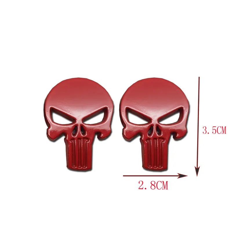 2 PCS Car Styling 3D Metal Stickers Skull Emblem Decal Badge Car Waterproof Sticker Auto Red Black Sliver