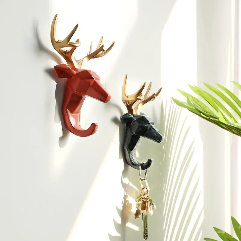 Resin Home Decor Animal Head Nordic Wall Hooks Key Holder Wall Decor Horse Elephant Deer Key Hooks Hanger Handbag Holder