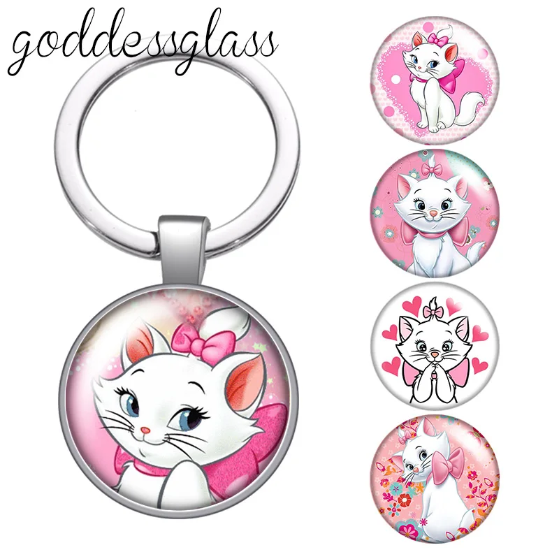 Disney Cute Marie Cat Girls prezent szklany kaboszon brelok etui brelok do kluczyków do samochodu uchwyt pierścieniowy breloczki prezent