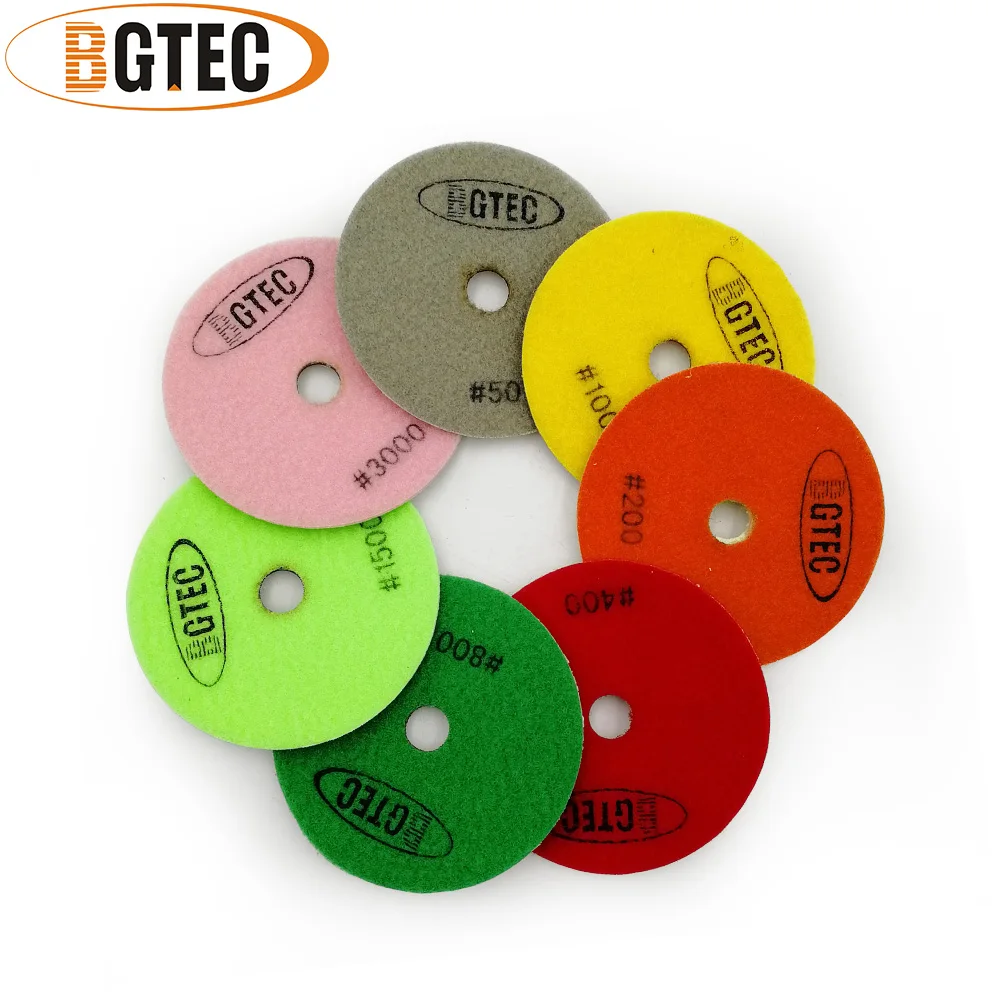 BGTEC 4 pollici 7 pz/set bagnato del diamante flessibile tamponi per lucidatura granito, marmo 100 millimetri, ceramica levigatura a disco con pastiglie backer