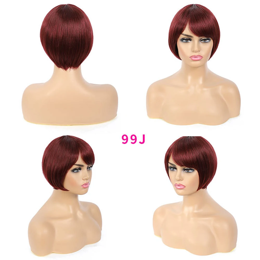 Short Bob Wig With Bangs Straight Brazilian Hair Wigs For Women Human Hair Glueless Red Full Machine Made Cheap Human Hair Wigs