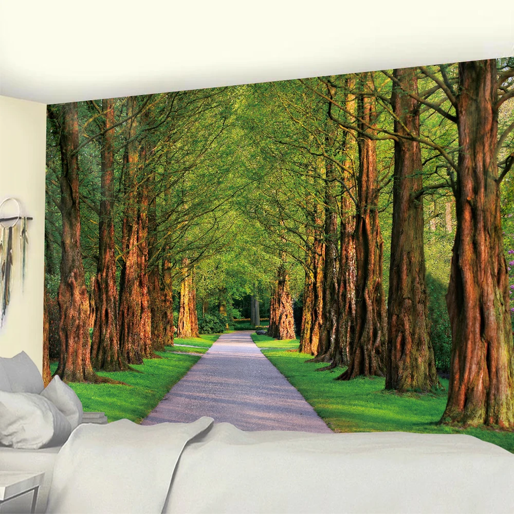 Tree-lined avenue psychedelic scene home decoration tapestry bohemian wall hanging bedroom wall decoration yoga mat