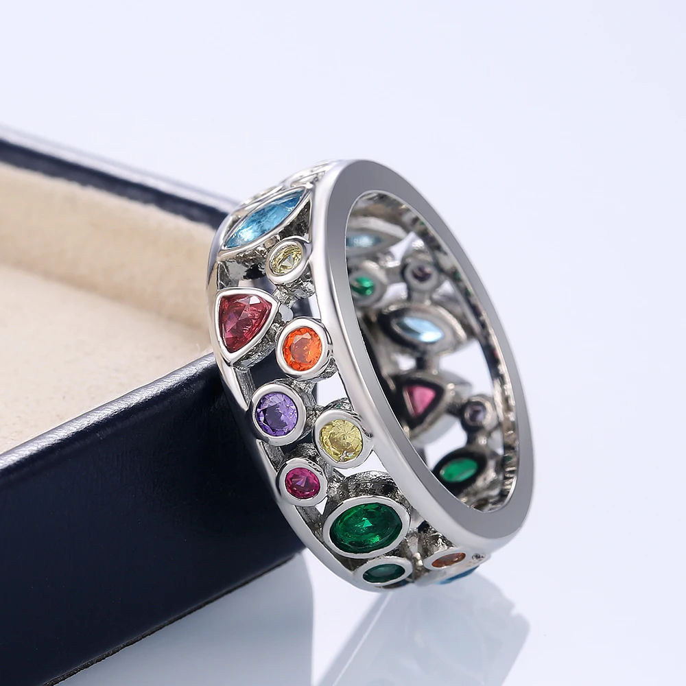 Huitan Colorful Women Hollow Out Geometric Stone Rings Cocktail Party Female Finger Ring Fancy Stylish Rings Jewelry Wholesale image 3