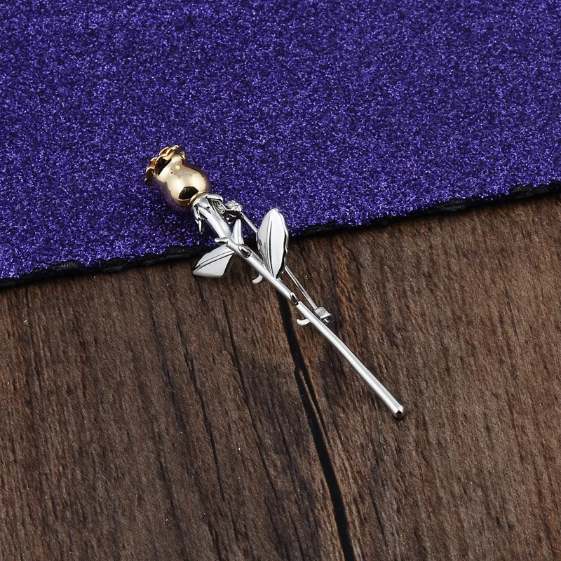 Elegant Metal Gold Silver Color Rose Flower Anti-glare Brooch Cute Cardigan Buckle Collar Clip Pin Accessories