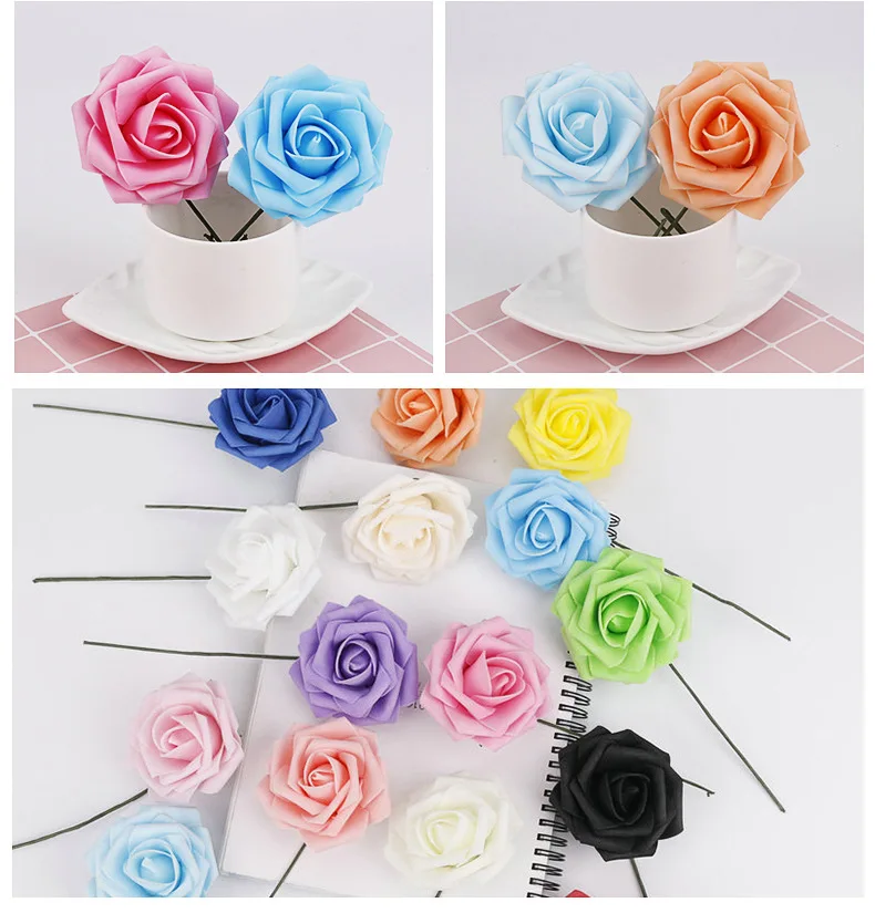 

10 Heads 8CM Colorful Artificial PE Foam Rose Flowers Wedding Bride Bouquet Handmade DIY Party Home Decoration Flowers