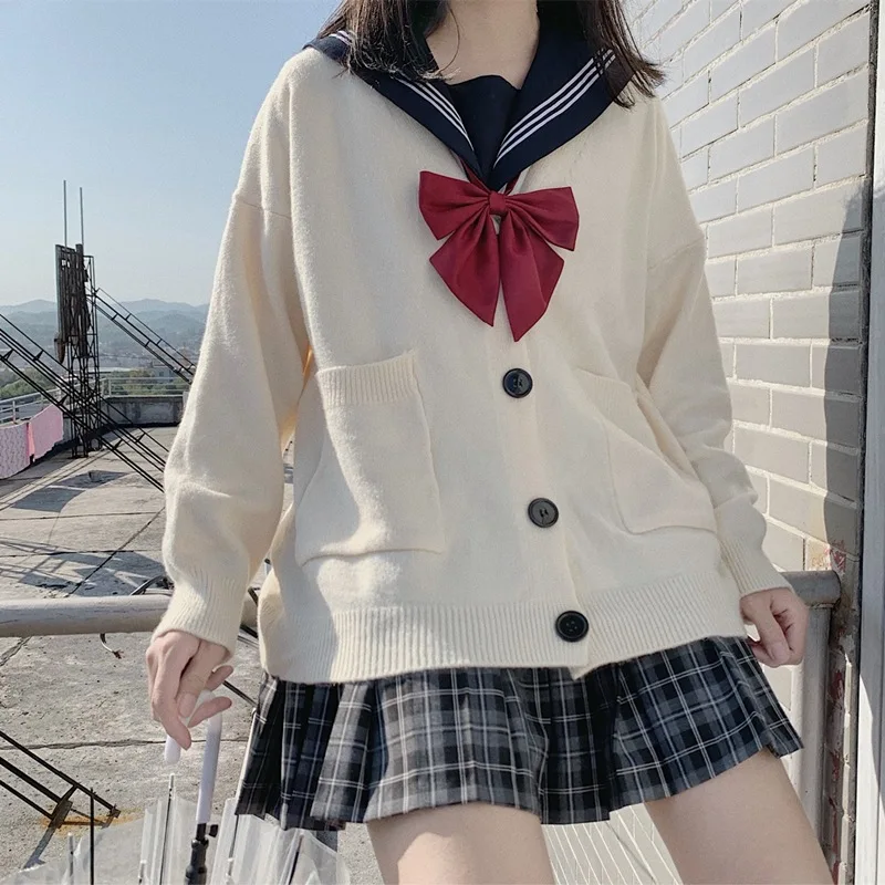 JK Sweater Sailor School Uniform Cardigan Japanese Korean Fashion Cosplay Suit Y2k Kawaii Sweaters College Style Cardigans Cute