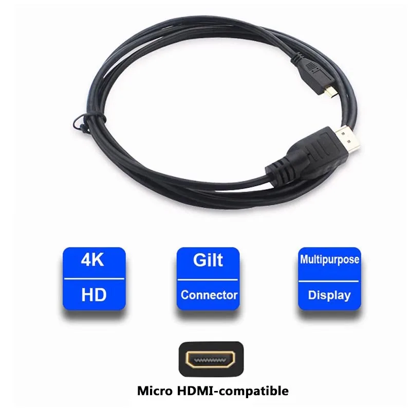 Видеокабель, совместимый с Raspberry Pi 4B Micro HDMI, поддержка 4K, адаптер для планшетов, HDTV, Android