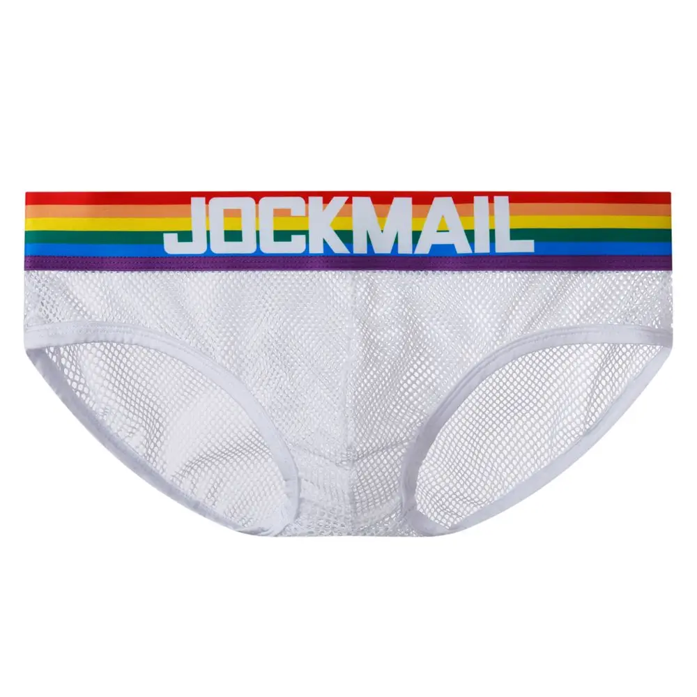 JOCKMAIL Men\'s Underwear Briefs Cotton Low Rise White Black Soft Underpant,Rainbow Sexy Gay Men Underwear Mesh Transparent Slip