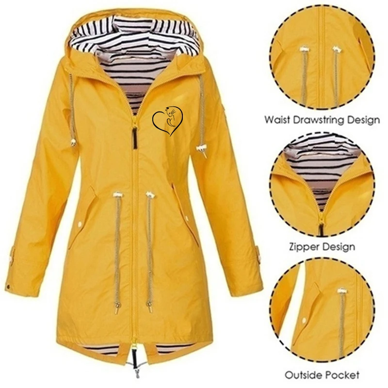 

Womens Waterproof Raincoat Casual Basic Outdoors Trench Lightweight Drawstring Jackets Hiking Clothes for Women