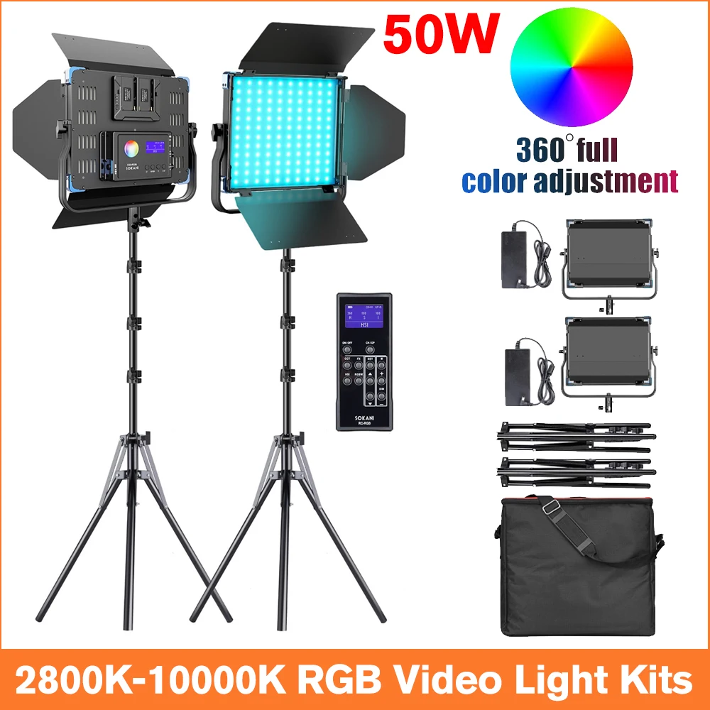 

Sokani X50 RGB LED Panel Video Light Kit 2800K-10000K Studio Light for photography Dimmable with Remote lights RGB for Photos