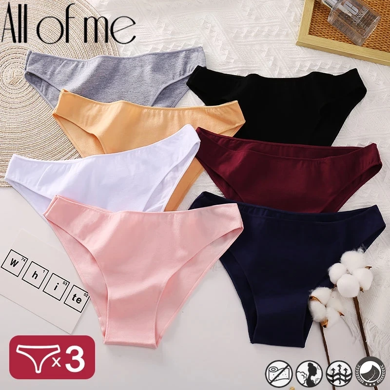 3PCS/Set Women\'s Panties Bikini Briefs Cotton Underwear Sexy Lingerie M-XXL Panties Female Underpants Solid Color Girls Pantys