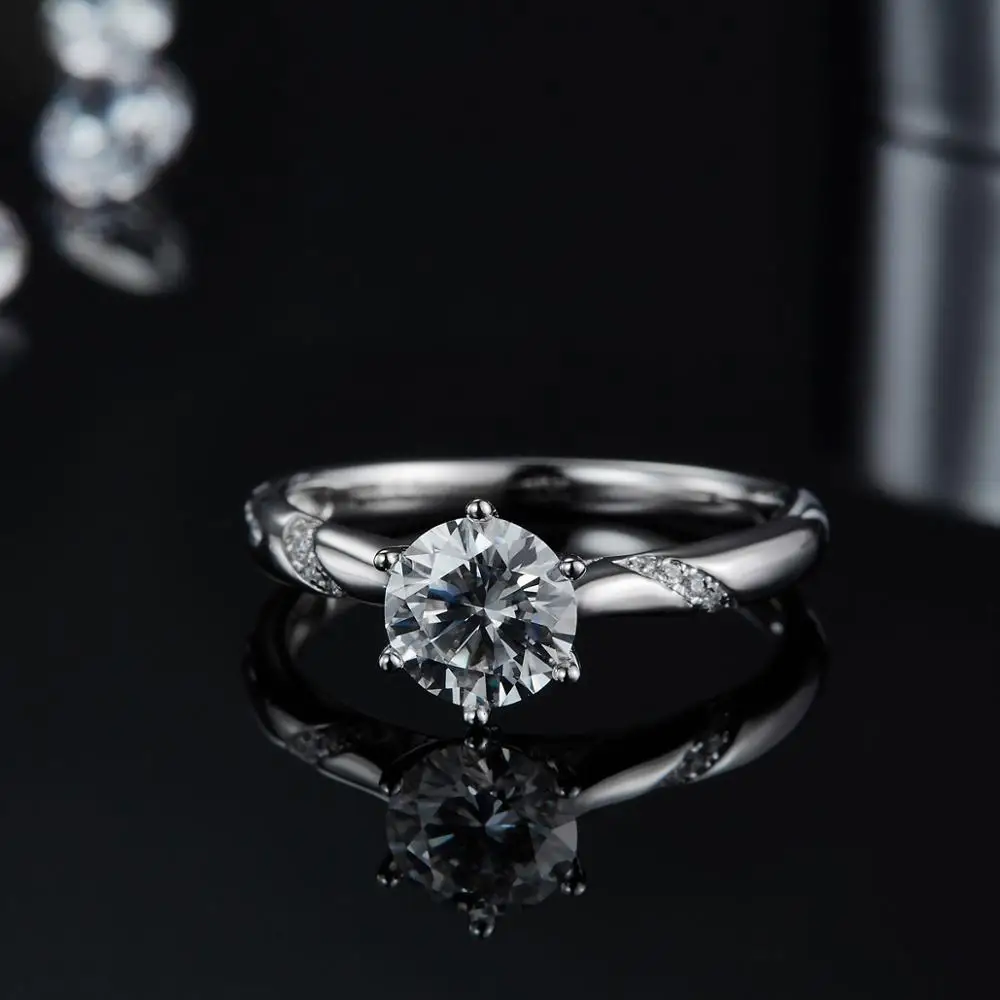 GEM'S BALLET 925 Sterling Silver Classic 6 Prong Round Moissanite Ring 1ct 0.5ct D color Lab Diamond Anniversary Ring For Women image 3
