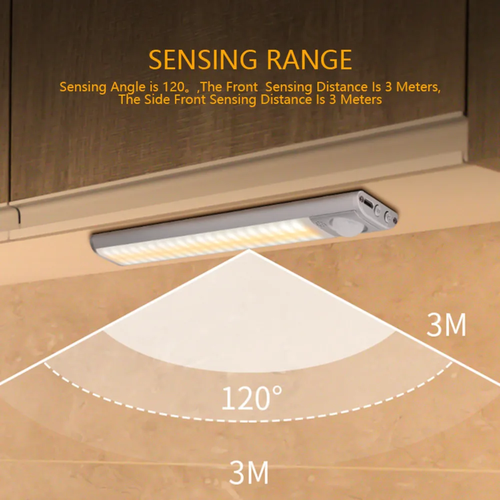 LED Closet Light Lamp With Wireless PIR Motion Sensor Light Kitchen Lighting USB Rechargeable Under Cabinet Lights For Bedroom