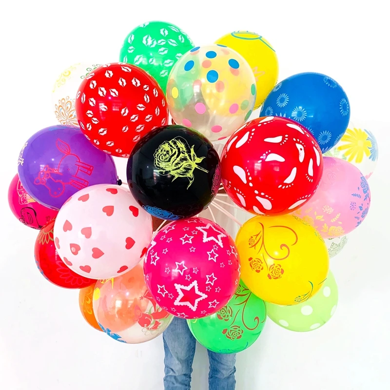 

100pcs Colorful Printed Balloons Latex Balloons Set Wedding Decorations Inflatable Air Ballons Transparent Baby Shower Birthday