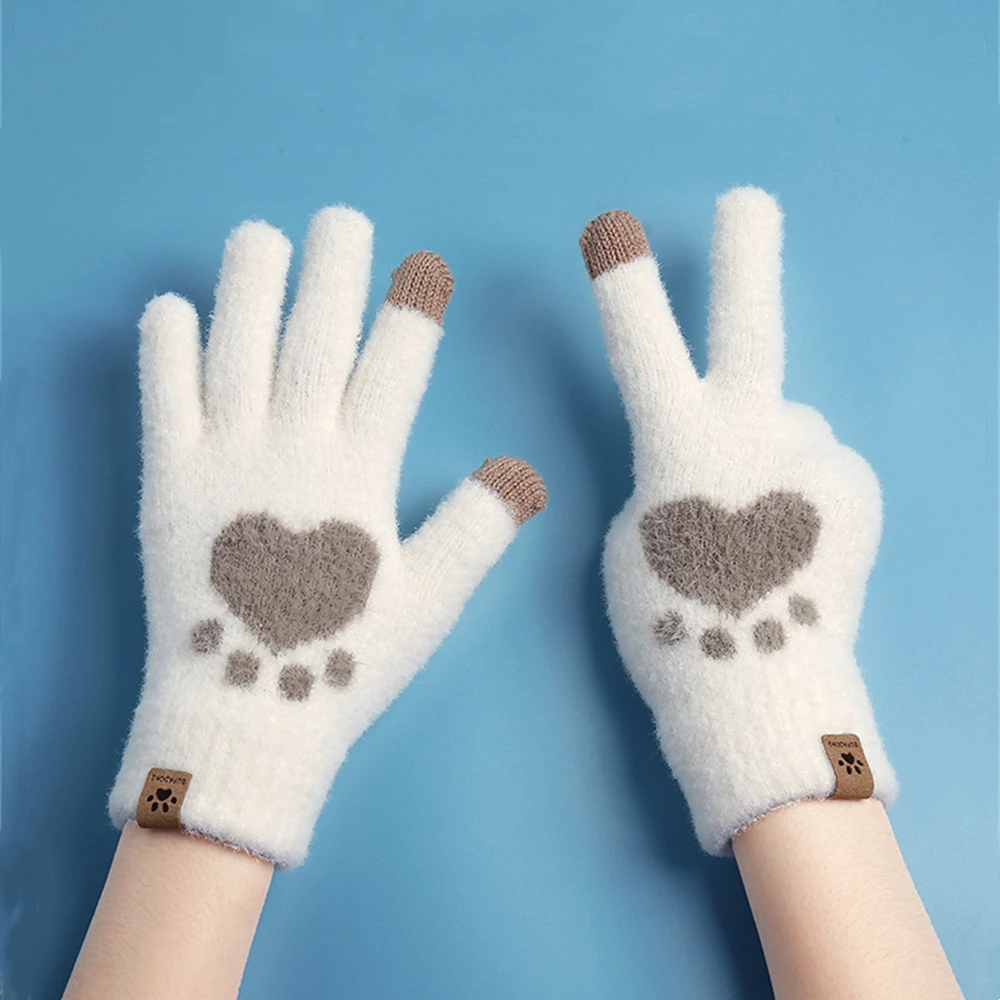 

2024 Unisex Wool Knitted Gloves Autumn And Winter Plus Velvet Cold And Warm Soft Cute Cartoon Gloves Can Touch The Phone Screen