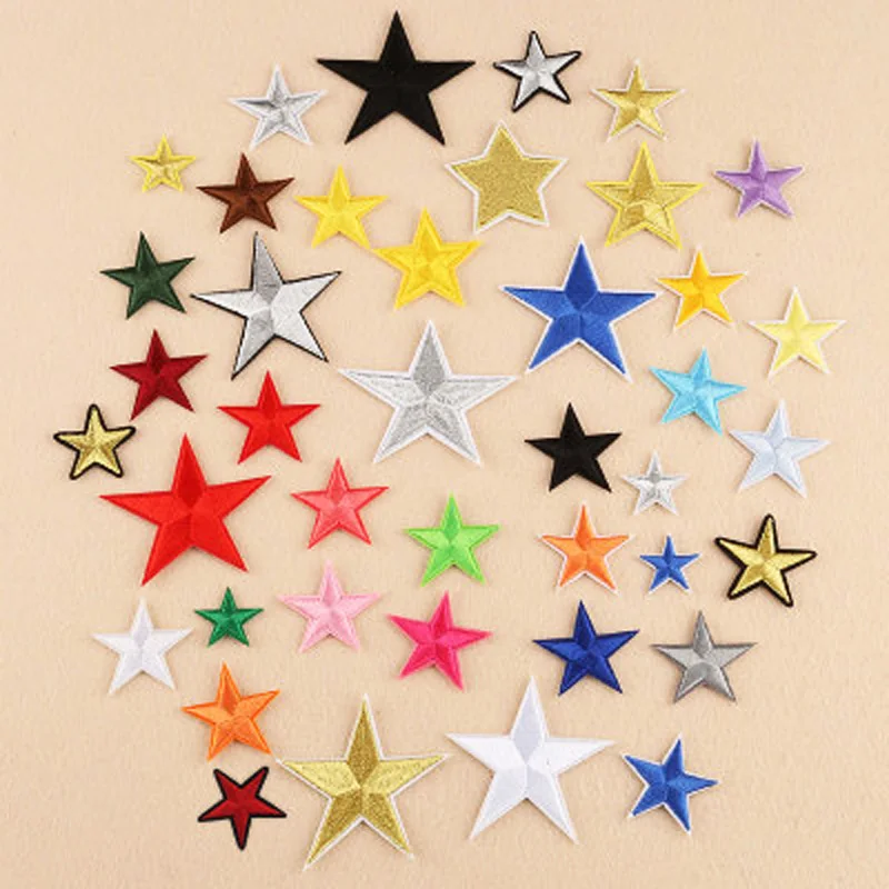 10PCS Stars Embroidered Patches Sew Iron On Badges Gold Silver Red Black Blue Pink For Clothes DIY Appliques Craft Decoration