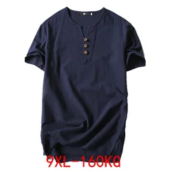 Men's T Shirts Plus Size 5XL 6XL 8XL 9XL large Oversized T Shirt Linen Short Sleeve Tee Shirt Male Summer Men T-shirt Big Size