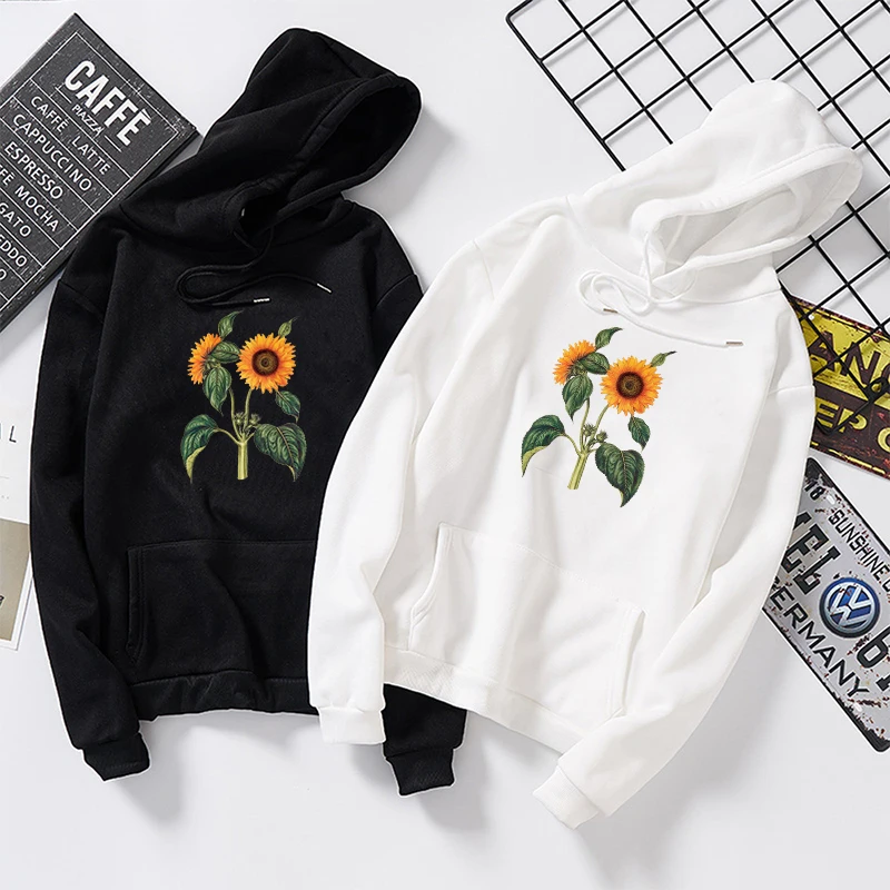 Women's Hoodie Sunflower Print Long Sleeve Hooded Sweatshirt Pullover Female Blouse Tops Loose Hoodies Autumn