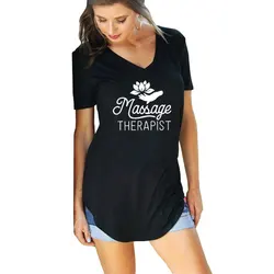 Massage Therapist Print Cotton Casual Tshirt Women Funny T Shirt for Lady Casual  Loose Cotton Short Sleeve V-Neck Tee Tops