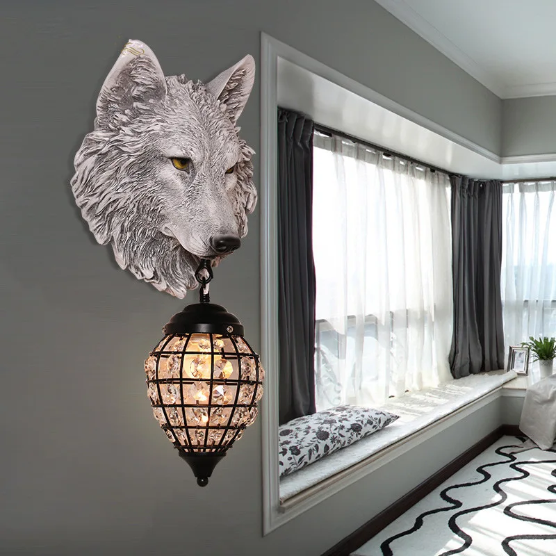 

Wolf Wall Lamps Vintage Wall Sconce Light Fixtures for Living Room Bedroom Loft Industrial Lamp Home Art Decor Led Light