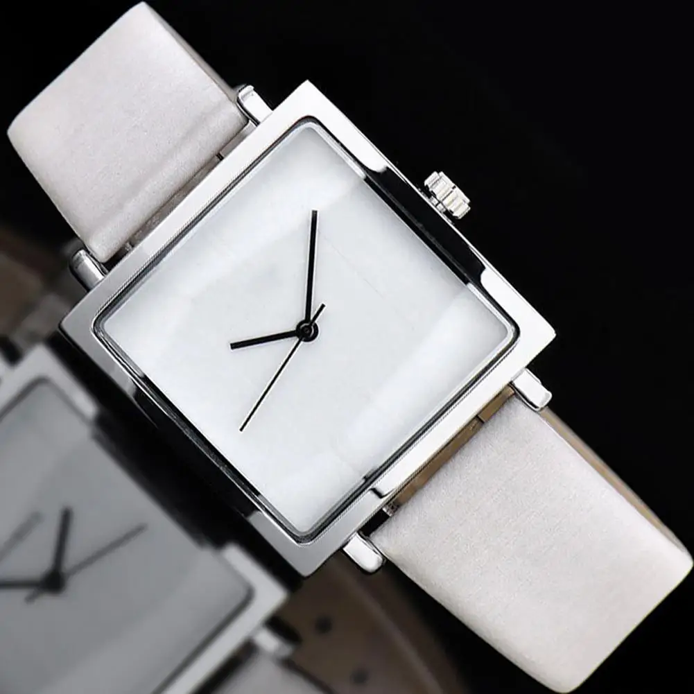 2021 New Watch No Numbers Style Comfortable to Wear Faux Leather Quartz Square Wrist Watch for Women Fashion Simple