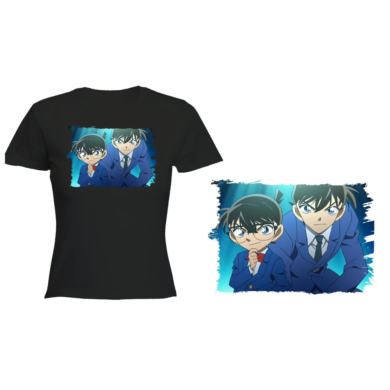 WOMENS BLACK T-SHIRT DETECTIVE CONAN EDOGAWA T-shirt